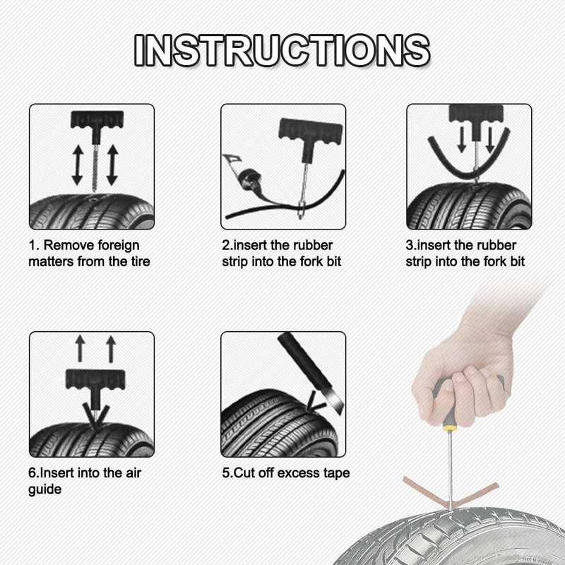 Car Tire Repair Tools Kit with Rubber Strips Tubeless Tyre Puncture Studding Plug Set for Truck Motorcycle Car Accessories