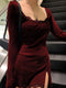 Darlingaga Square Neck Lace Patchwork Bodycon Black Dress Women Elegant Cotton Fashion Side Split Autumn Dress Mini Ladies Basic