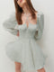 NewAsia Floral Dress Women Lantern Long Sleeve Ruched Print A Line Square Neck Tie up Mini Vestidos Sexy Chic Summer Beach Dress