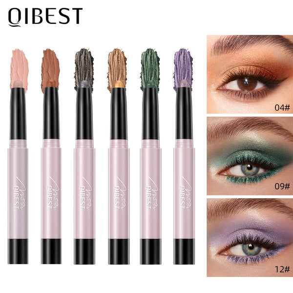 QIBEST Pearlescent Silkworm Eyeshadow Pen Lasting Waterproof Shiny Pigment Cosmetics Glitter Matte Nude Eye Shadow Pencil Makeup