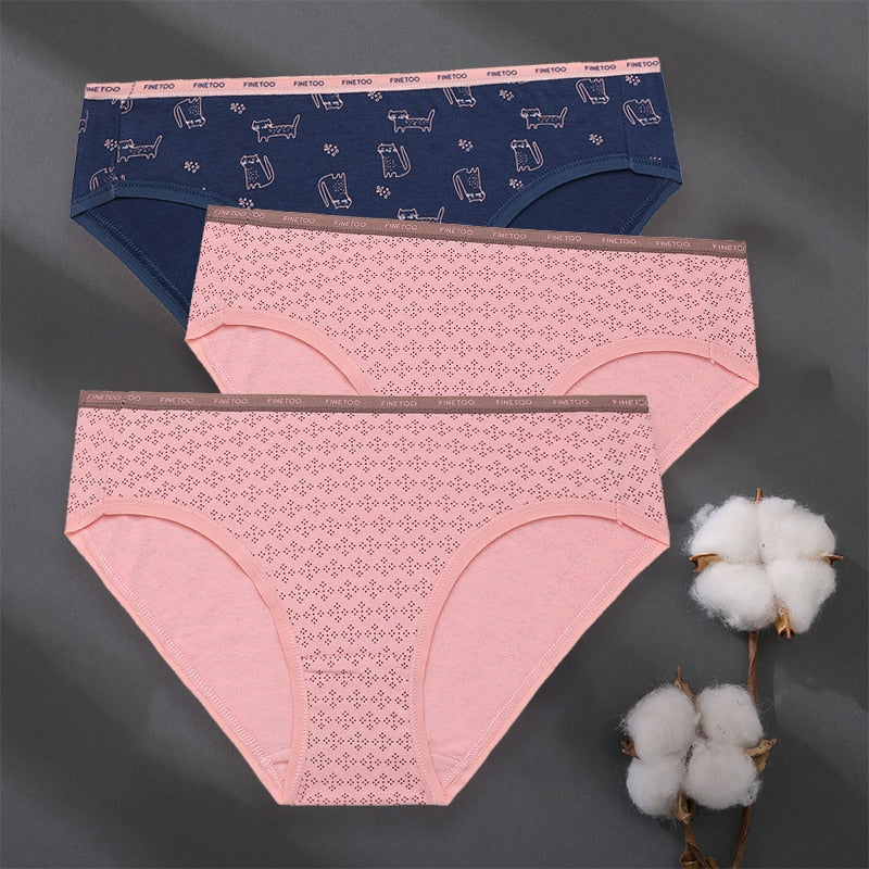 3PCS/Set Women Panties Cotton Underwear Patchwork Cute Design Female Lingerie Underpants Pantys Sexy Briefs Intimates for Girls