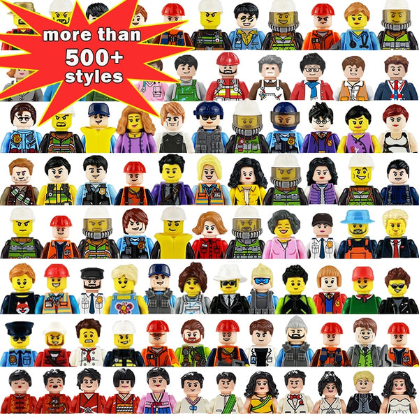 Mini City Professional Worker Figures Building Block Police Girls Fireman Military Soldier Movies Characters Figurine Bricks Toy