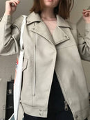 Sungtin Korean Faux Leather Jacket Women Belt Oversize BF Style Punk PU Women&