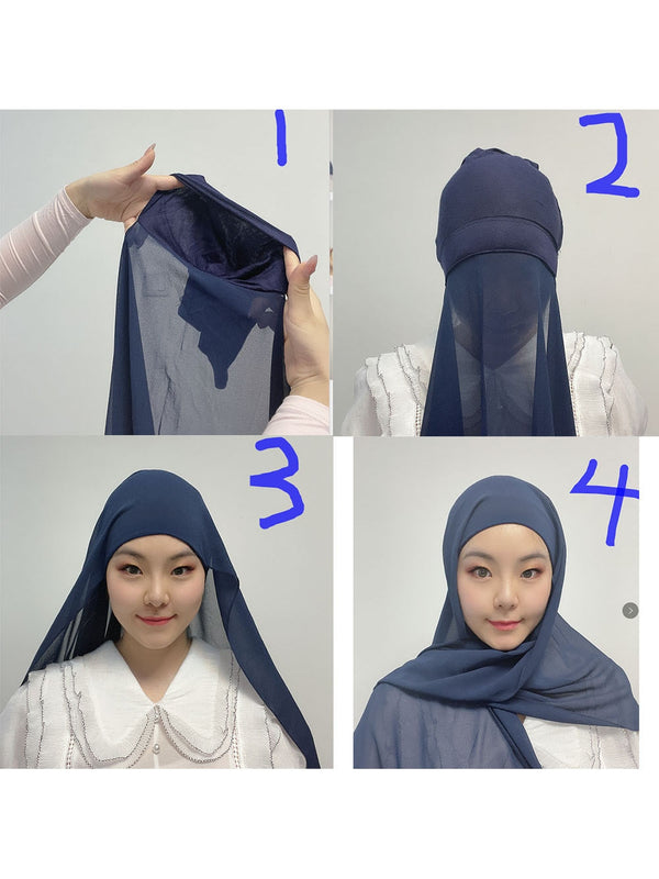 Instant Hijab With Cap Heavy Chiffon Jersey Hijab For Women Veil Muslim Fashion Islam Hijab Cap Scarf For Muslim Women Headscarf