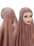 Instant Hijab With Cap Heavy Chiffon Jersey Hijab For Women Veil Muslim Fashion Islam Hijab Cap Scarf For Muslim Women Headscarf