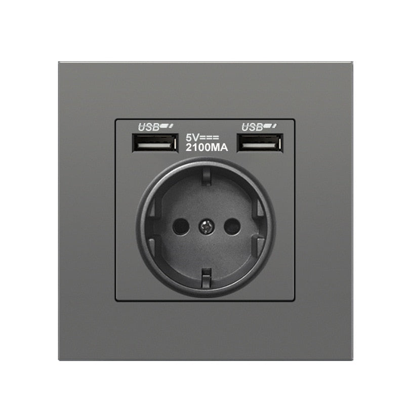 Depo Wall Type Dual USB Power Socket 2.1A, Electrical socket wall plug with usb, 16A 220V outlet, German EU Standard Socket