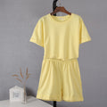 Hirsionsan Summer Cotton Sets Women Casual Two Pieces Short Sleeve T Shirts and High Waist Short Pants Solid Outfits Tracksuit