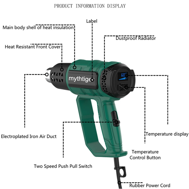 Heat Gun 2000W Professional Hot Air Gun with 2 Temperature Modes Hands-Free Stand Built-in Ideal for Stripping Paints Soldering