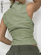 Sweetown Pockets Cargo Jacket Vest Female Stitching Shirring Drawstring Y2K Waistcoat Zip Up Casual Streetwear Corset Tanks