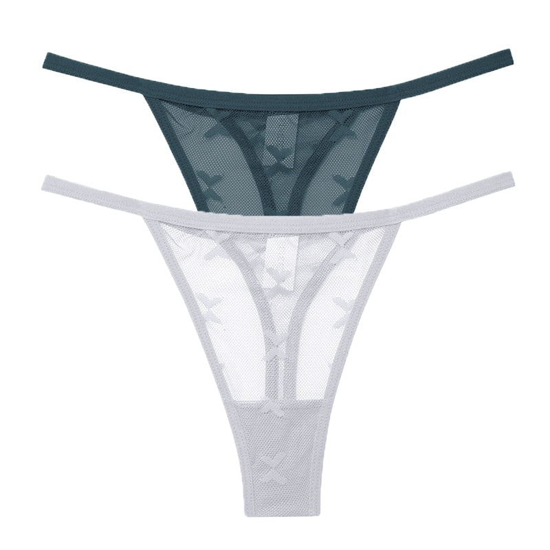 2PCS/Set Mesh Transparent Thong Women Panties Underwear Women Seamless G-String Female Underpants Intimates Lingerie S-XL