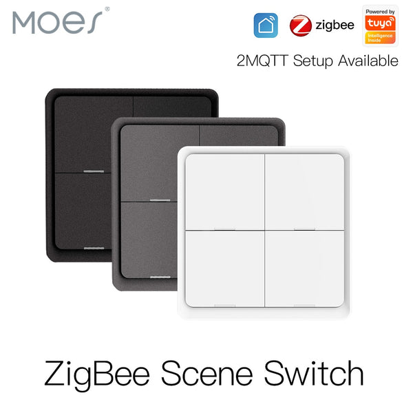 MOES 4 Gang Tuya ZigBee Wireless 12 Scene Switch Push Button Controller Battery Powered Automation Scenario for Tuya Devices