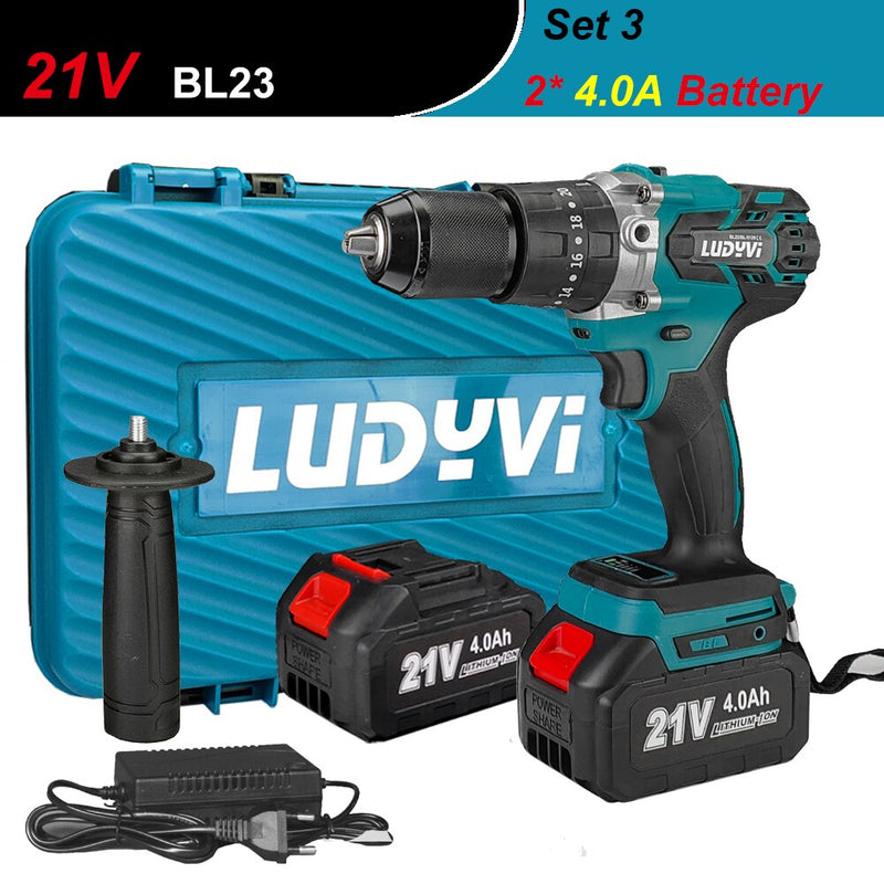 21V 13MM Brushless Electric Drill 115N/M 4000mah Battery Cordless Screwdriver With Impact Function Can Drill Ice Power Tools