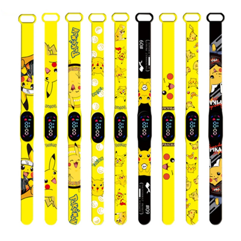 Pokemon Strap LED Electronic Watch Fashion Colorful Bracelet Touch Waterproof Anime Character Pikachu Educational Children&