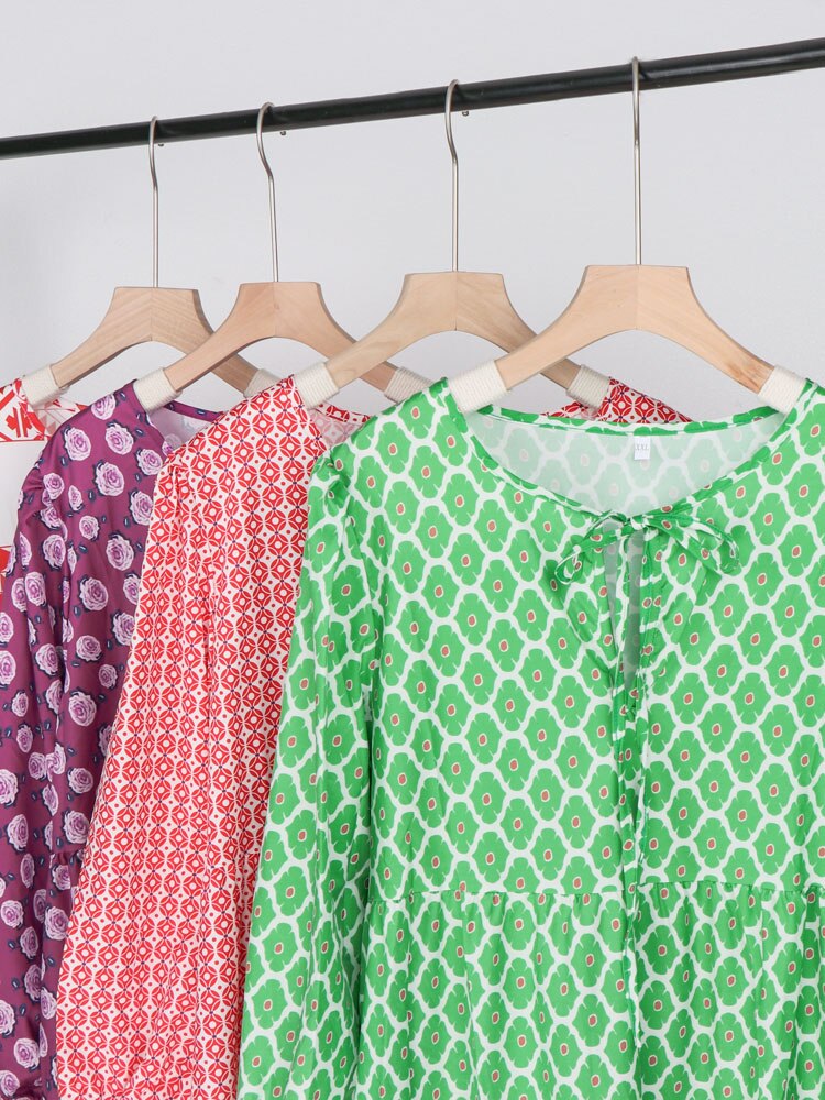 Boho Maxi Dress Women Floral Print Summer Holiday Beach Dress Female Short Puff Sleeve Loose Sundress Green Vestidos Mujer