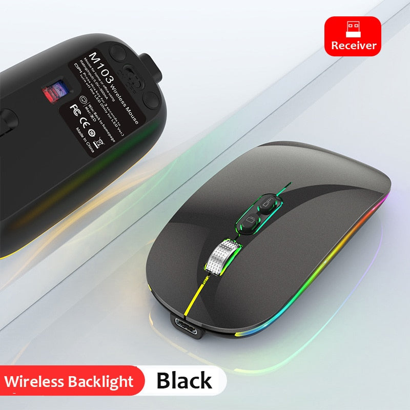 Dual Mode Bluetooth Wireless Mouse with One-Click Desktop Function Type-C Rechargeable Silent Backlight Mice for Laptop PC New