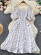 YuooMuoo Limited Big Sale Women Dress Fashion Romantic Floral Print Split Long Summer Dress Puff Sleeve Party Korean Vestidos