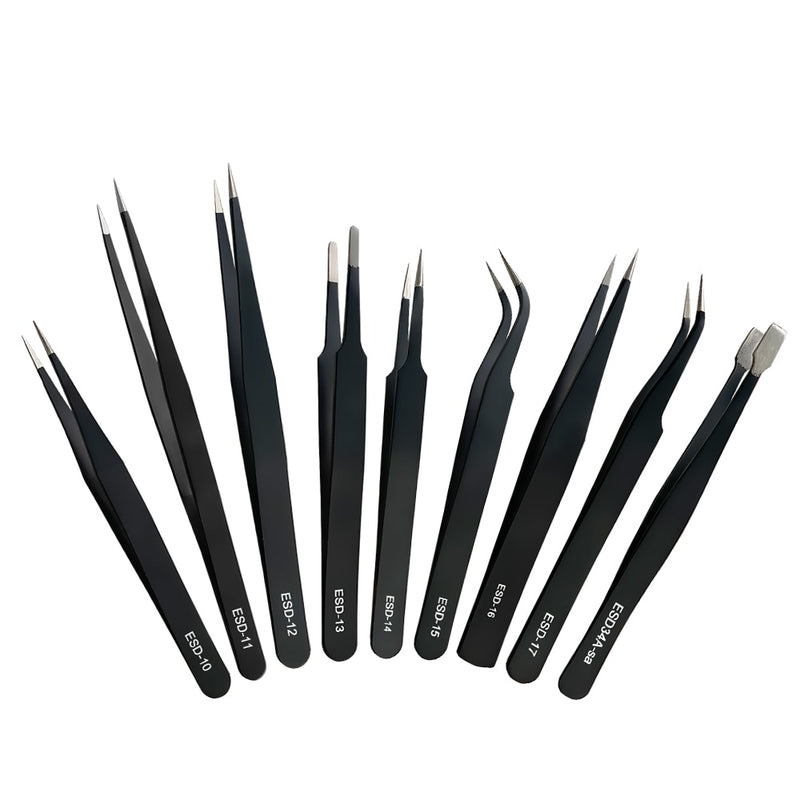 Anti-static precision tweezers set stainless steel ESD tweezers electronic repair soldering iron tool