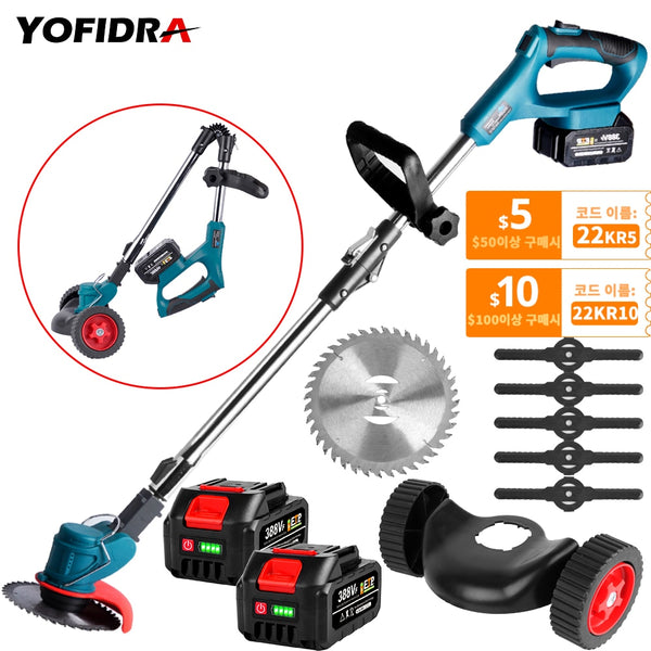 Electric Folding Lawn Mower Cordless Lawn Trimmer with 2 Lithium Batteries 8 Accessories Adjustable Handheld Power Tools