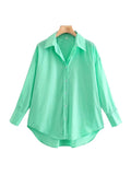 TRAF Women Fashion Loose Asymmetry Poplin Blouses Vintage Long Sleeve Button-up Female Shirts Blusas Chic Tops