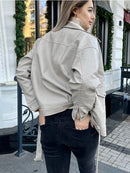 Sungtin Korean Faux Leather Jacket Women Belt Oversize BF Style Punk PU Women&