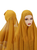 Instant Hijab With Cap Heavy Chiffon Jersey Hijab For Women Veil Muslim Fashion Islam Hijab Cap Scarf For Muslim Women Headscarf