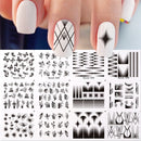 12 Designs Nail Stickers Set Mixed Floral Geometric Nail Art Water Transfer Decals Sliders Flower Leaves Manicures Decoration