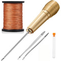 Leather Sewing Kit DIY Leather Sewing Awl Needle with Copper Handle Set Leather Canvas Tent Shoes Repairing Tool w/Nylon Thread