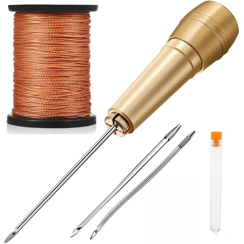 Leather Sewing Kit DIY Leather Sewing Awl Needle with Copper Handle Set Leather Canvas Tent Shoes Repairing Tool w/Nylon Thread