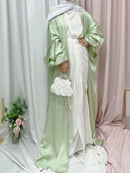Ramadan Eid Fashion Puff Sleeve Muslim Abayas Robe Musulmane Abaya Elegant Silky Muslim Arab Worship Service Clothing Wy824