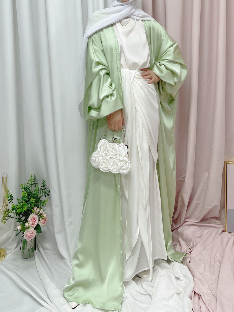 Ramadan Eid Fashion Puff Sleeve Muslim Abayas Robe Musulmane Abaya Elegant Silky Muslim Arab Worship Service Clothing Wy824