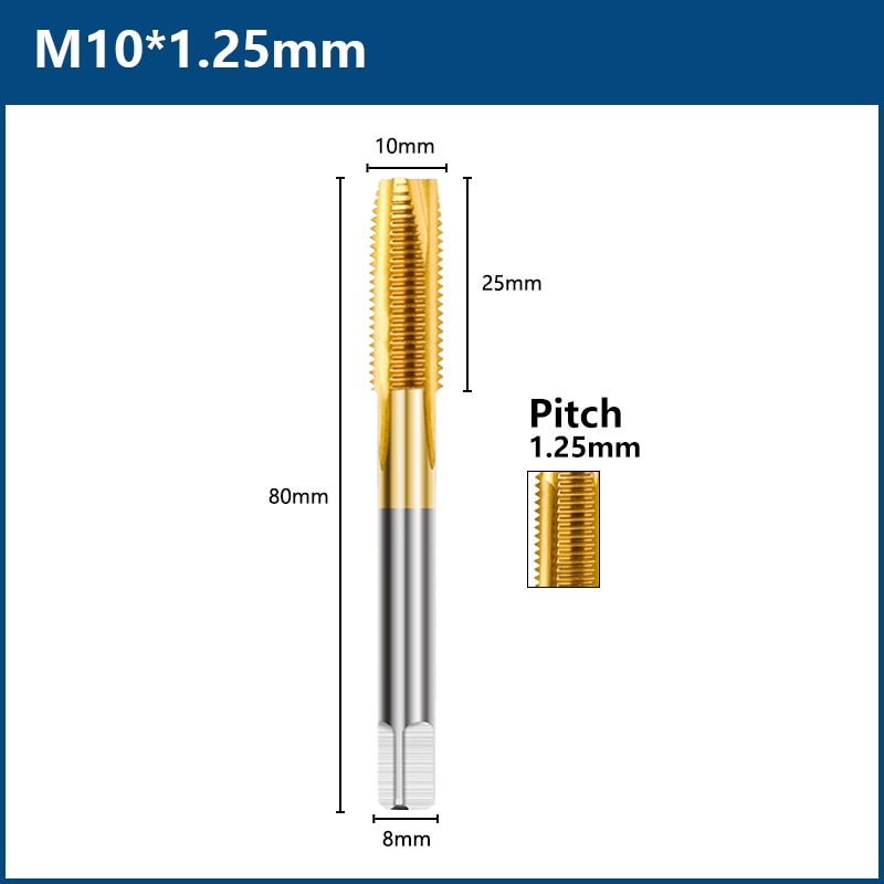 HSS Titanium Coating Screw Tap Drill Bit M2 M2.5 M3 M3.5 M4 M5 M6 M8 M10 M12 Metric Straight Flute Thread Tap Hand Tools