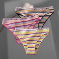 FINETOO 3Pcs/Set Colorful Stripes Panties Women&#39;s Cotton Briefs M-XL Low-Rise Rainbow Underwear Ladies Underpants Girls Panties