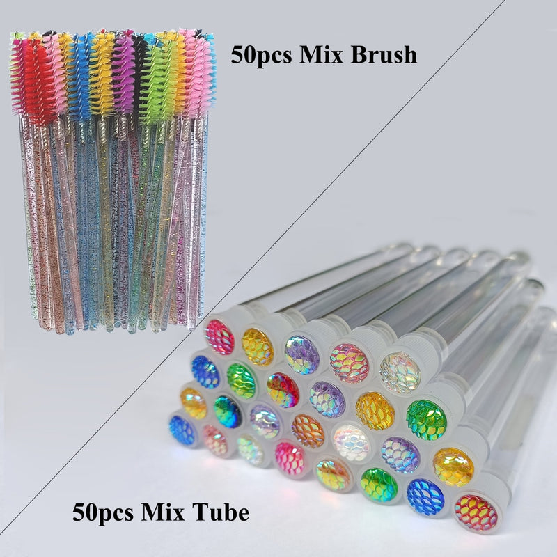 50pcs Reusable Eyelash Brush Tube Eye Lash Brush Eyebrow Brush Resin Drill Replaceable Mascara Wand Brushes Dust-proof