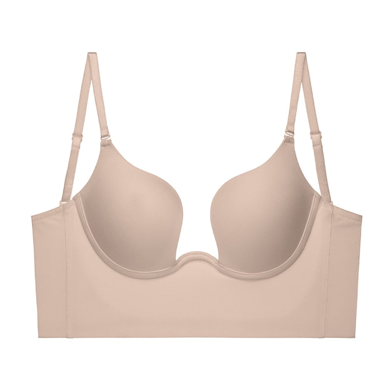 Push Up Bra Backless Women Bras Low Cut Sexy Plunge Brassiere Open Back Wedding Underwear Invisible Seamless Deep U Lingerie
