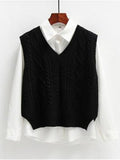 Vest Women Solid Short Loose Trendy Korean Style Sleeveless Knitted V-Neck All-match Female Coats Simple Leisure Outwear ZY5117