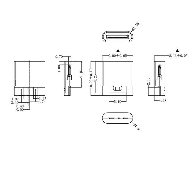 Type-C 2pin soldered female base with wire typec female 3A high current socket