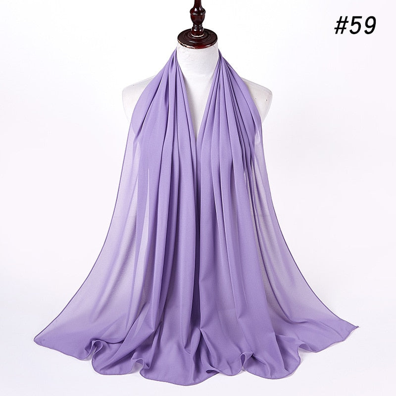 Hijab Scarf 72*175cm Plain Chiffon Scarves For Women Muslim Fasion Islam Clothing Headscarves Shawl For Ladies Headwrap Ramadan