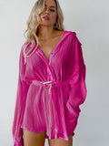Sexy Green Pleated Women&#39;s Mini Dress Skinny Puff Sleeve Lace Up Pleated Hem Dress Female 2022 Summer Lady Party Club Vestidos