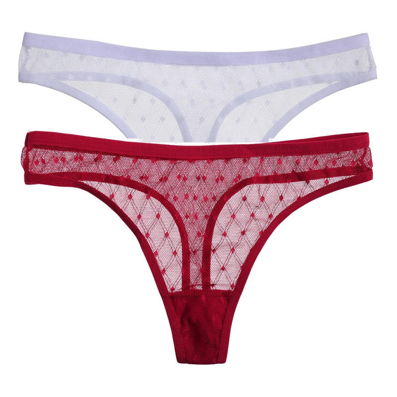 2PCS/Set Lace Sexy G-String Thongs Transparent Women&