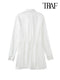 TRAF Women Fashion With Gathered Satin Mini Dress Vintage V Neck Long Sleeve Female Dresses Vestidos Mujer