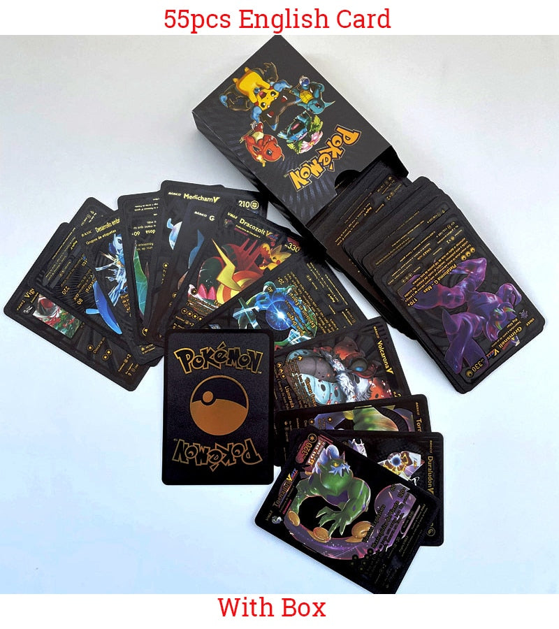 New Pokemon Cards Metal Gold Silver Vmax GX Card Box Charizard Pikachu Rare Collection Battle Trainer Card Children Toys Gift