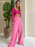 Clacive Blue Office Women'S Pants 2021 Fashion Loose Full Length Ladies Trousers Casual High Waist Wide Pants For Women