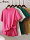 Summer Cotton Tracksuit Women Spring Loose Two Piece Sets Casual Long Sleeve  Sweatshirt &amp; Elastic Waist Shorts Female Outfits