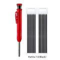 Solid Carpenter Pencil with Refill Leads and Built-in Sharpener for Deep Hole Mechanical Pencil Marker Marking Woodworking Tools
