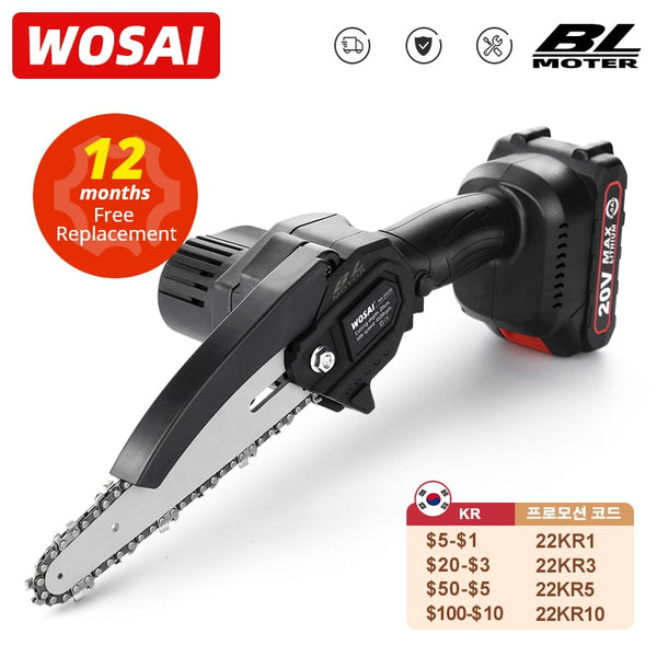 WOSAI 20V MT-Series 6 Inch Brushless chain saw Cordless Mini Handheld Pruning Saw Portable Woodworking Electric Saw Cutting Tool
