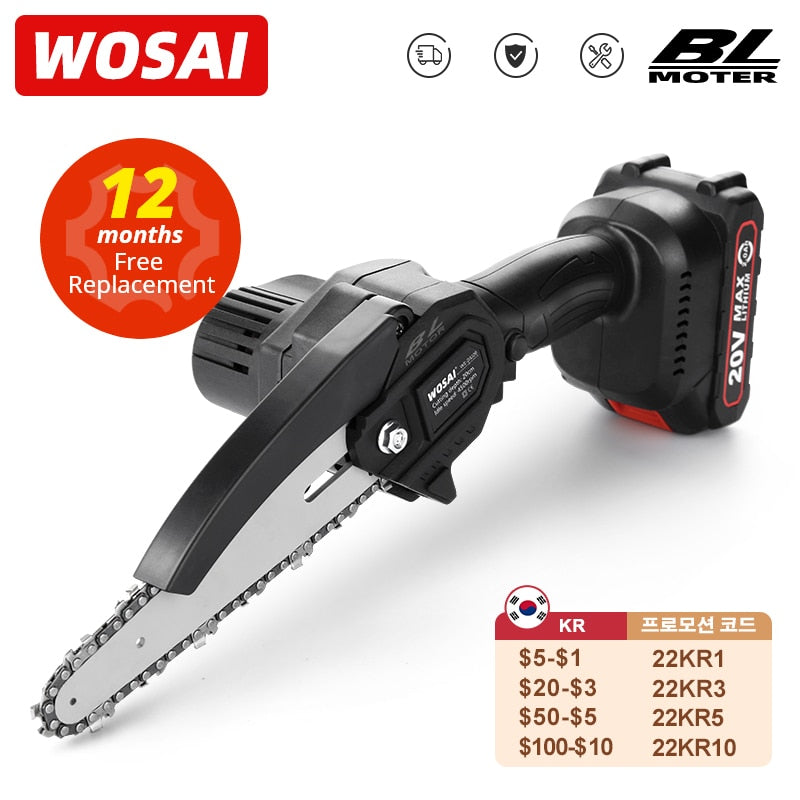 WOSAI 20V MT-Series 6 Inch Brushless chain saw Cordless Mini Handheld Pruning Saw Portable Woodworking Electric Saw Cutting Tool