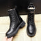 Pofulove Winter Boots Women Shoes Black Leather Boots Fur Ankle Booties Velvet Plush Warm Platform Shoes Fashion Designer Botas
