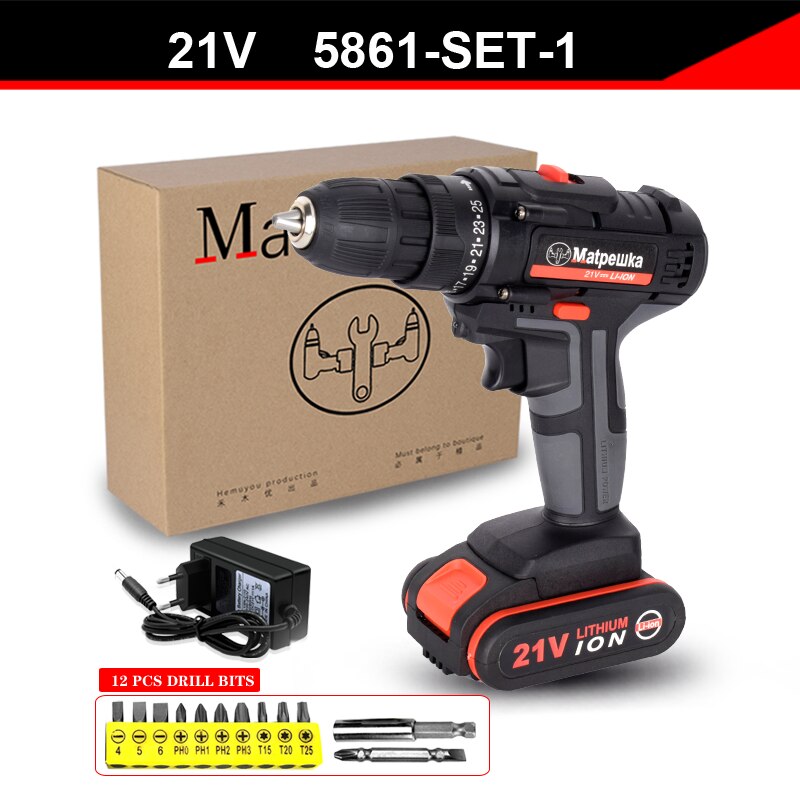 Cordless Screwdriver Electric Screwdriver Cordless Drill  Power Tools Handheld Drill Lithium Battery Charging Drill + Battery