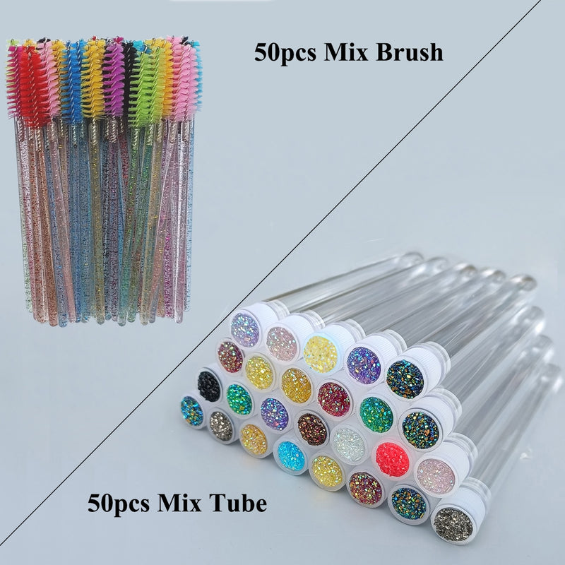 50pcs Reusable Eyelash Brush Tube Eye Lash Brush Eyebrow Brush Resin Drill Replaceable Mascara Wand Brushes Dust-proof