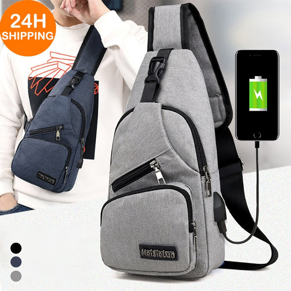 Men Anti Theft Chest Bag Shoulder Bags USB Charging Crossbody Package School Short Trip Messengers Bags Men&#39;s Leather Sling Pack